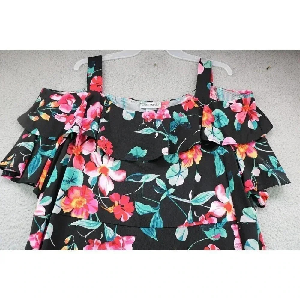 Catherines Summer Silky Flowy Black & Floral  Dress-Size 2XL - Picture 4 of 9